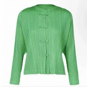 Green Pleated Women's Traditional Chinese Button Down Shirt